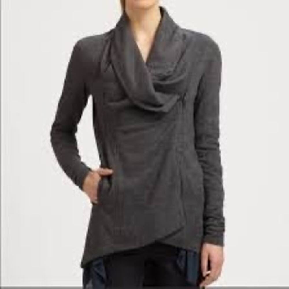 Helmut Lang 100% Wool Gray Asymmetrical Moto Villous Full Zip Sweater Jacket